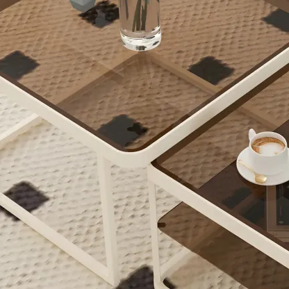 Modern Glass Nesting Coffee Table in Black with Storage Image - 11