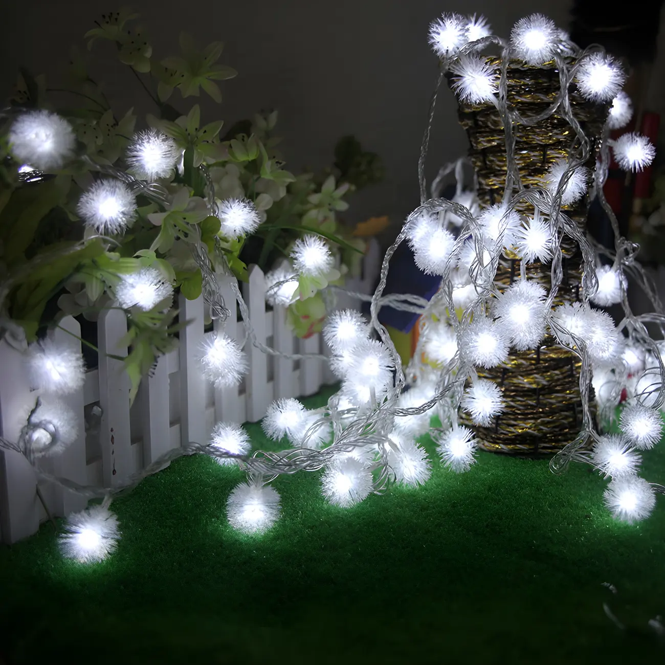 Modern Solar LED Pompom String Lights for Outdoor Decor Image - 2 | homeyfad