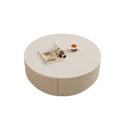 Modern Wood Round Nesting Coffee Table with 2 Drawers Image - 4