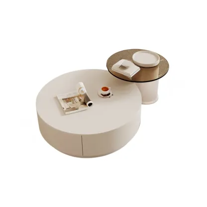 Modern Wood Round Nesting Coffee Table with 2 Drawers Image - 6