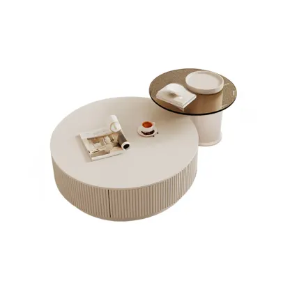 Modern Wood Round Nesting Coffee Table with 2 Drawers Image - 8