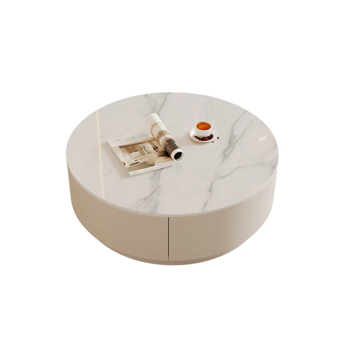 Modern Wood Round Nesting Coffee Table with 2 Drawers Image - 10 | homeyfad