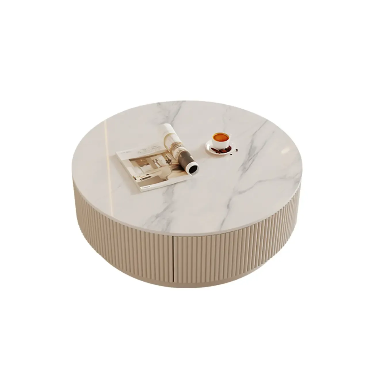 Modern Wood Round Nesting Coffee Table with 2 Drawers Image - 13