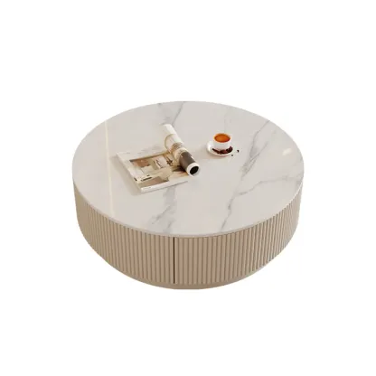 Modern Wood Round Nesting Coffee Table with 2 Drawers Image - 13