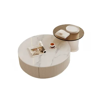Modern Wood Round Nesting Coffee Table with 2 Drawers Image - 15