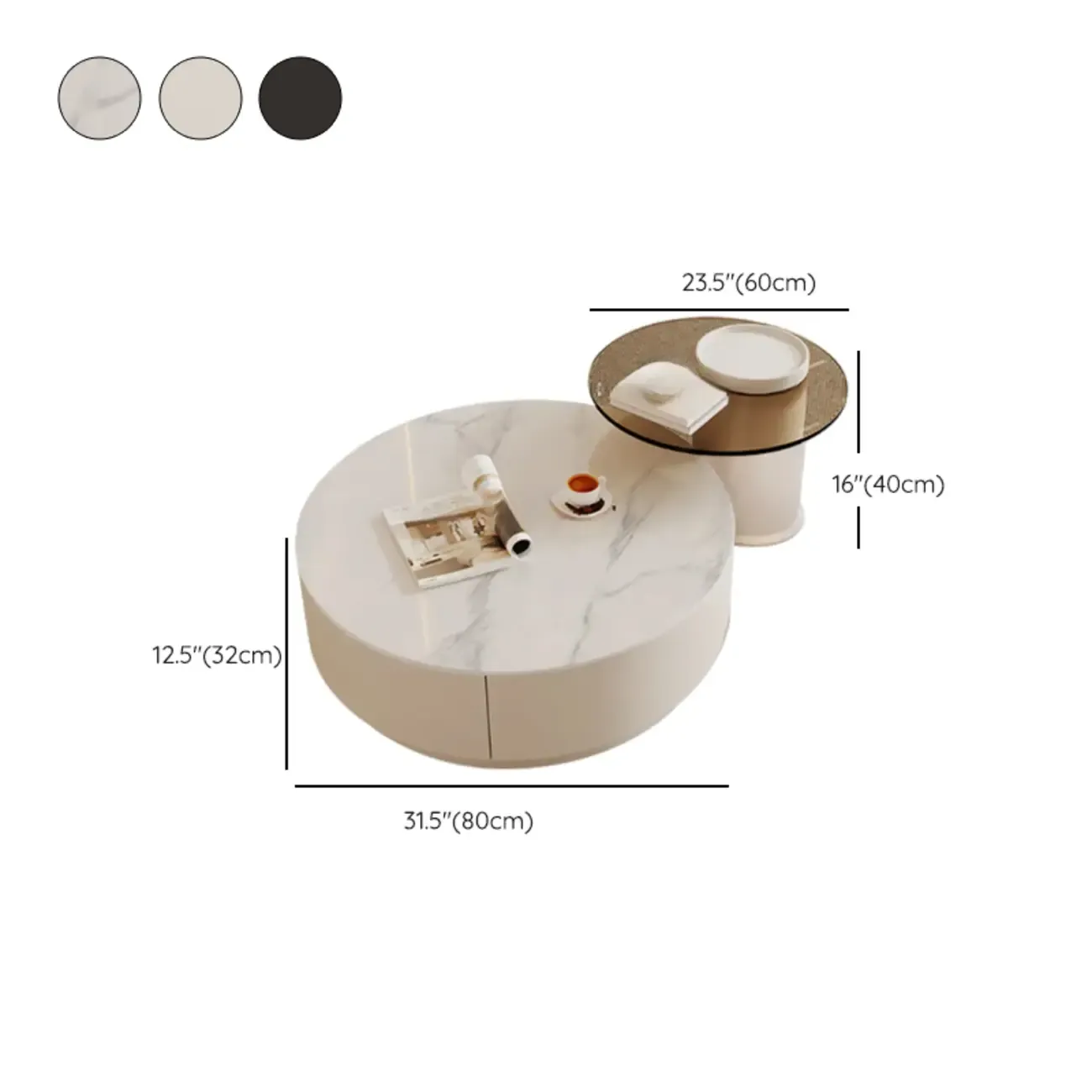 Modern Wood Round Nesting Coffee Table with 2 Drawers Image - 24