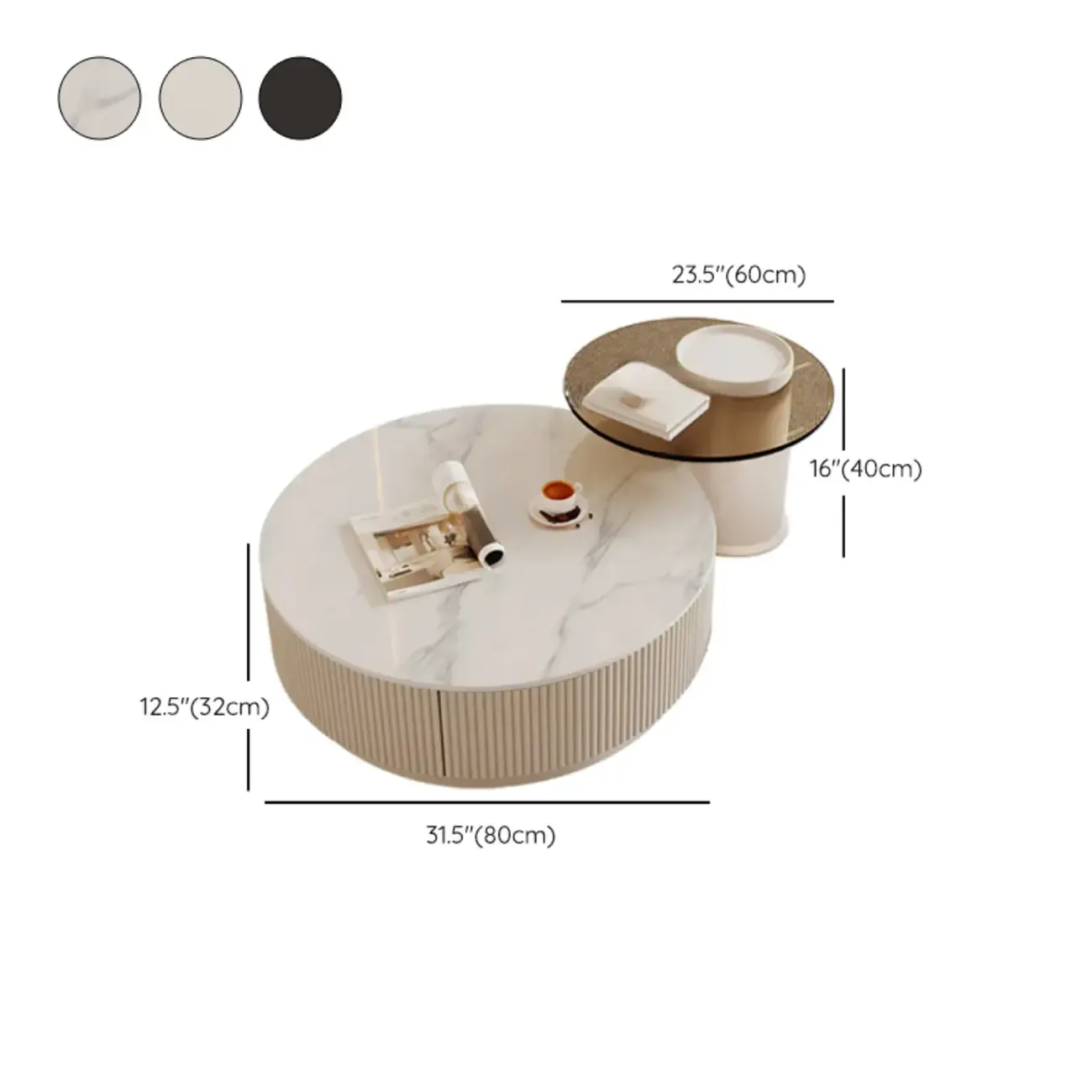 Modern Wood Round Nesting Coffee Table with 2 Drawers Image - 26