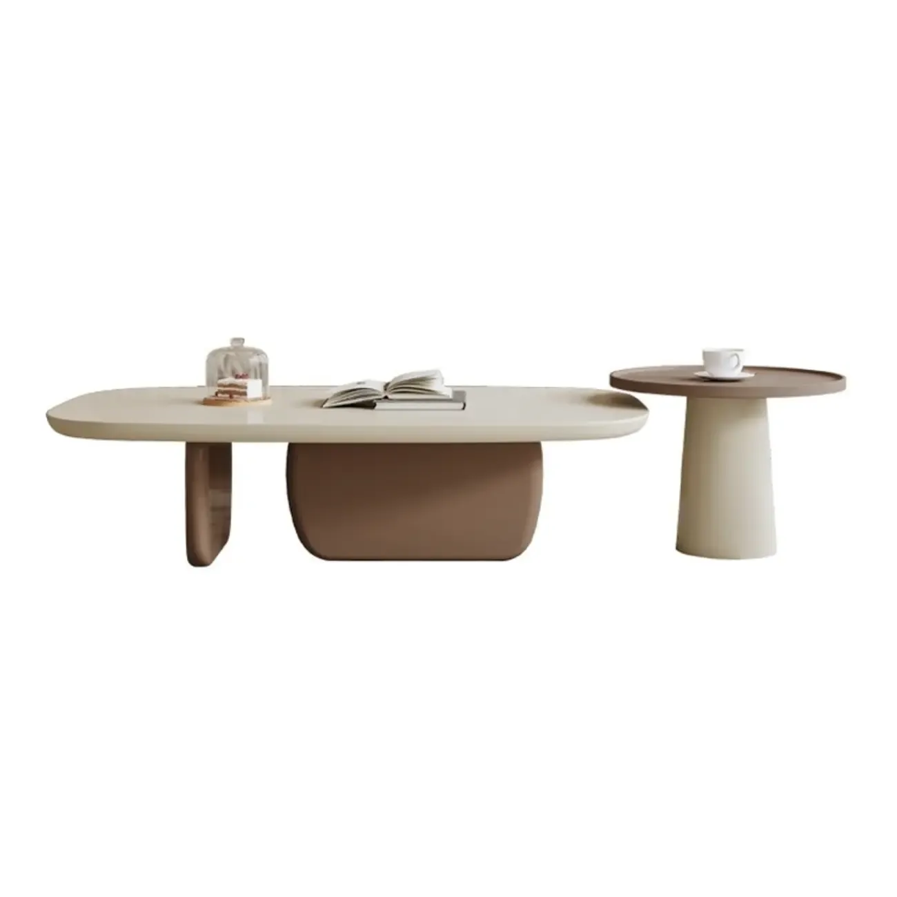 Modern Wood Oval Nesting Coffee Table with Block Base  Image - 5