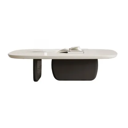 Modern Wood Oval Nesting Coffee Table with Block Base  Image - 12