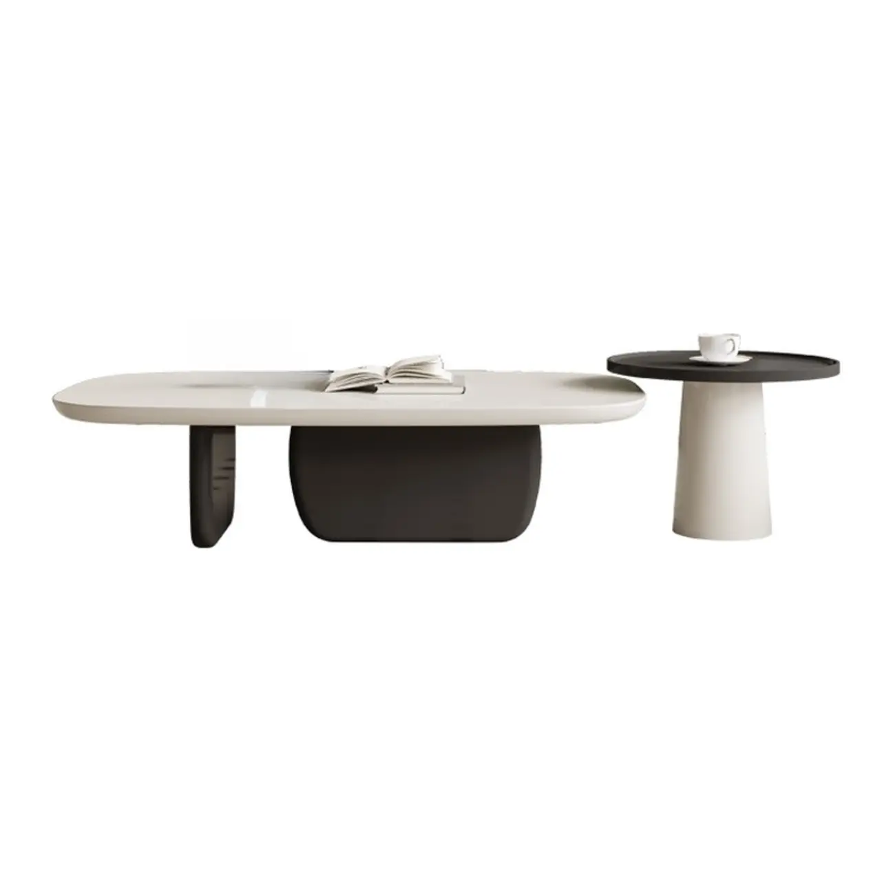 Modern Wood Oval Nesting Coffee Table with Block Base  Image - 13 | homeyfad