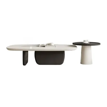 Modern Wood Oval Nesting Coffee Table with Block Base  Image - 13