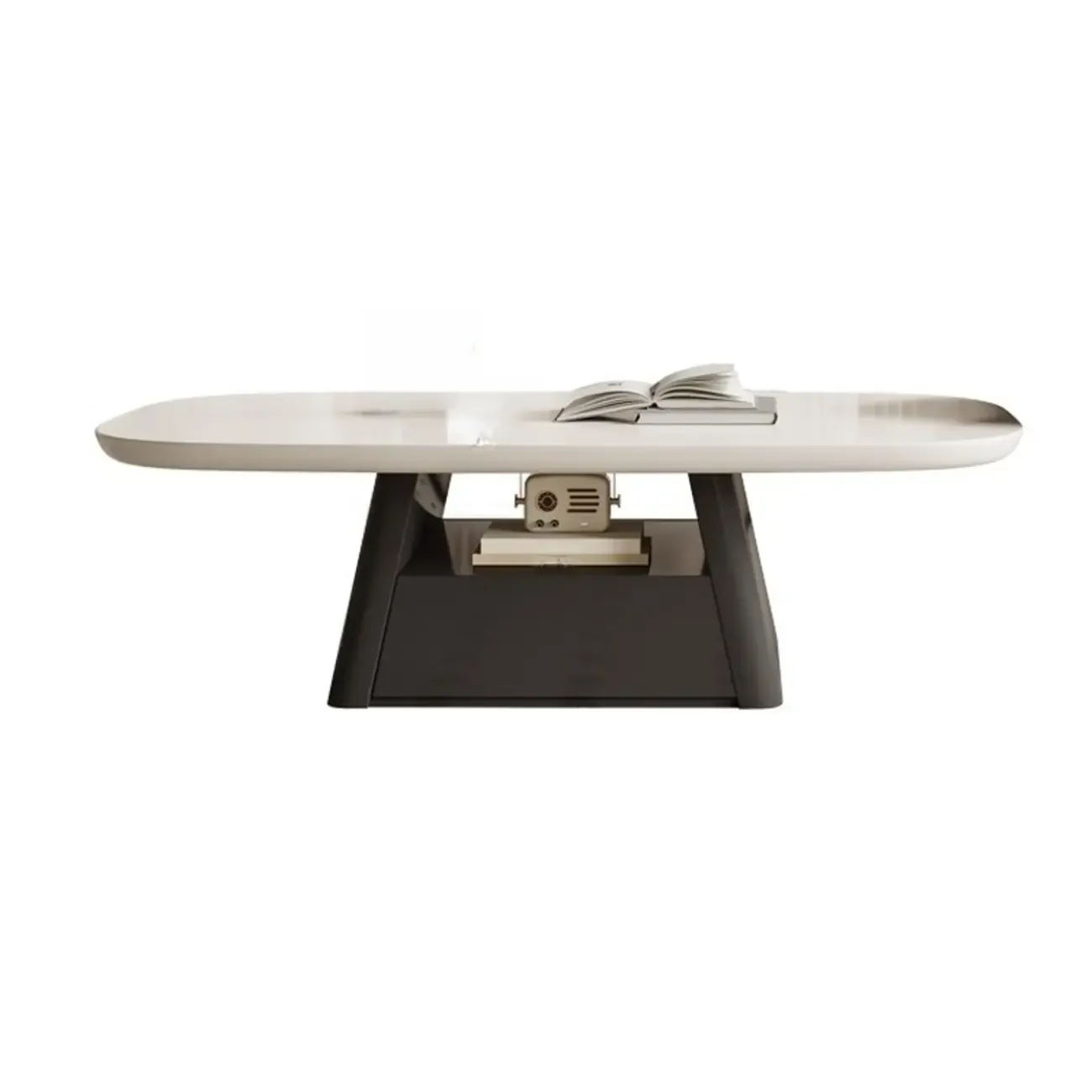 Modern Wood Oval Nesting Coffee Table with Block Base  Image - 16
