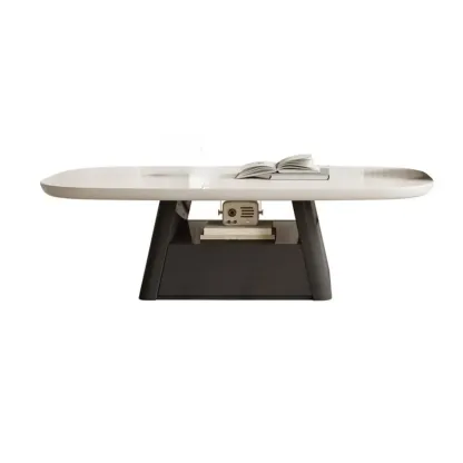 Modern Wood Oval Nesting Coffee Table with Block Base  Image - 16