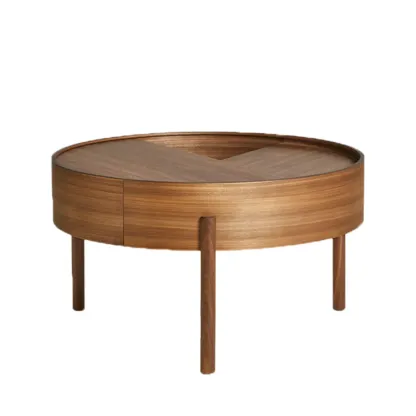 Scandinavian Indoor Round Coffee Table with Tray Top Image - 6