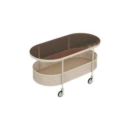 Modern Metal Oval Coffee Table with Storage & Wheels Image - 9