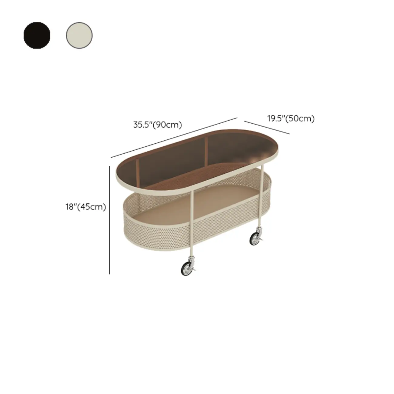 Modern Metal Oval Coffee Table with Storage & Wheels Image - 14 | homeyfad