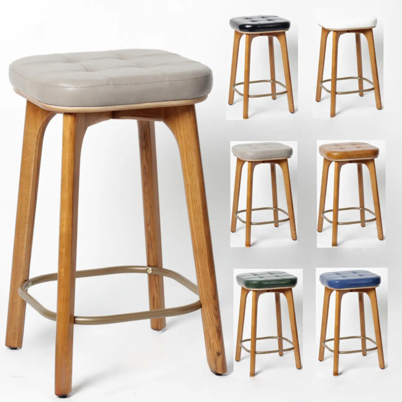 Green Tufted Faux Leather Backless Four Legs Bar Stools Image - 3 | homeyfad