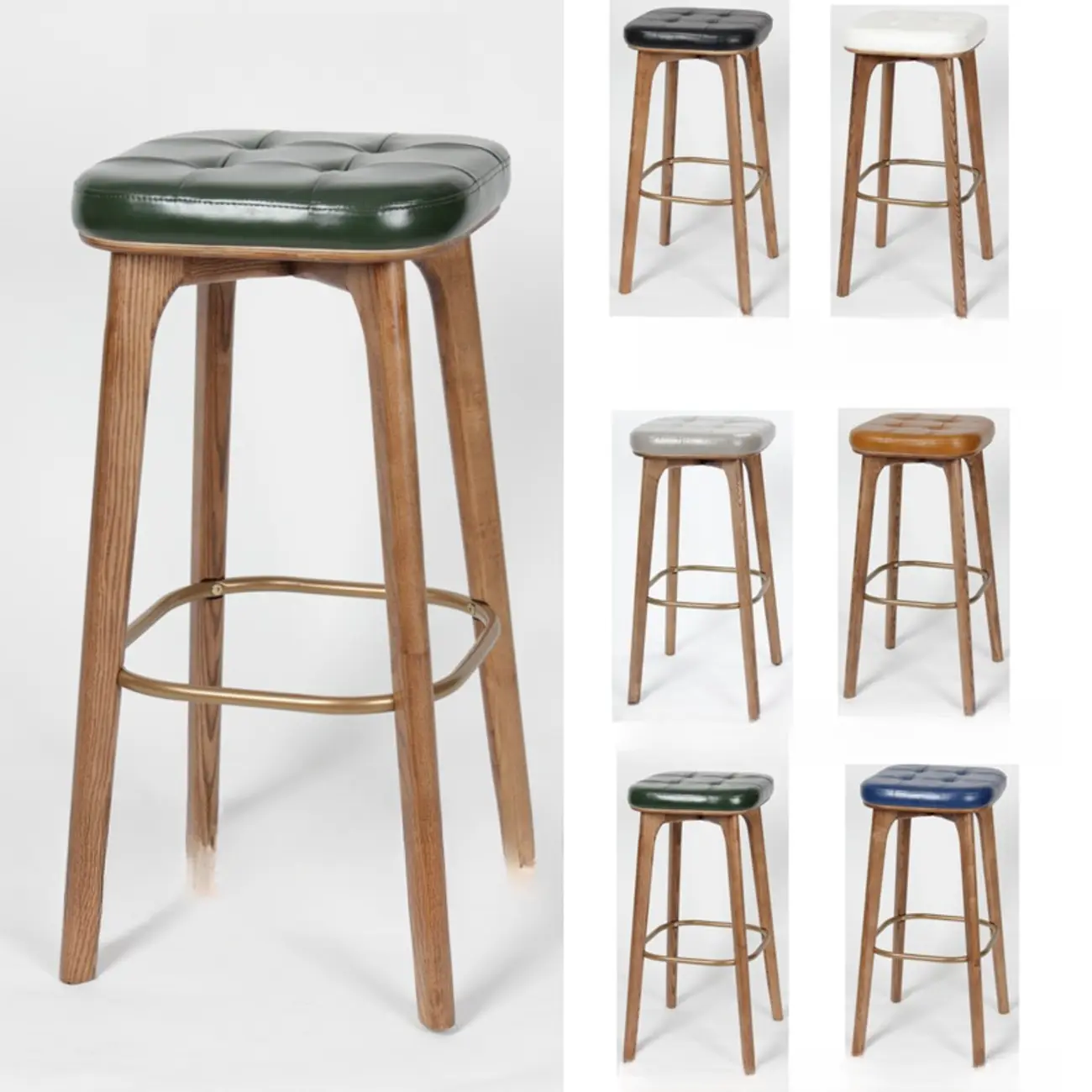 Green Tufted Faux Leather Backless Four Legs Bar Stools Image - 18 | homeyfad