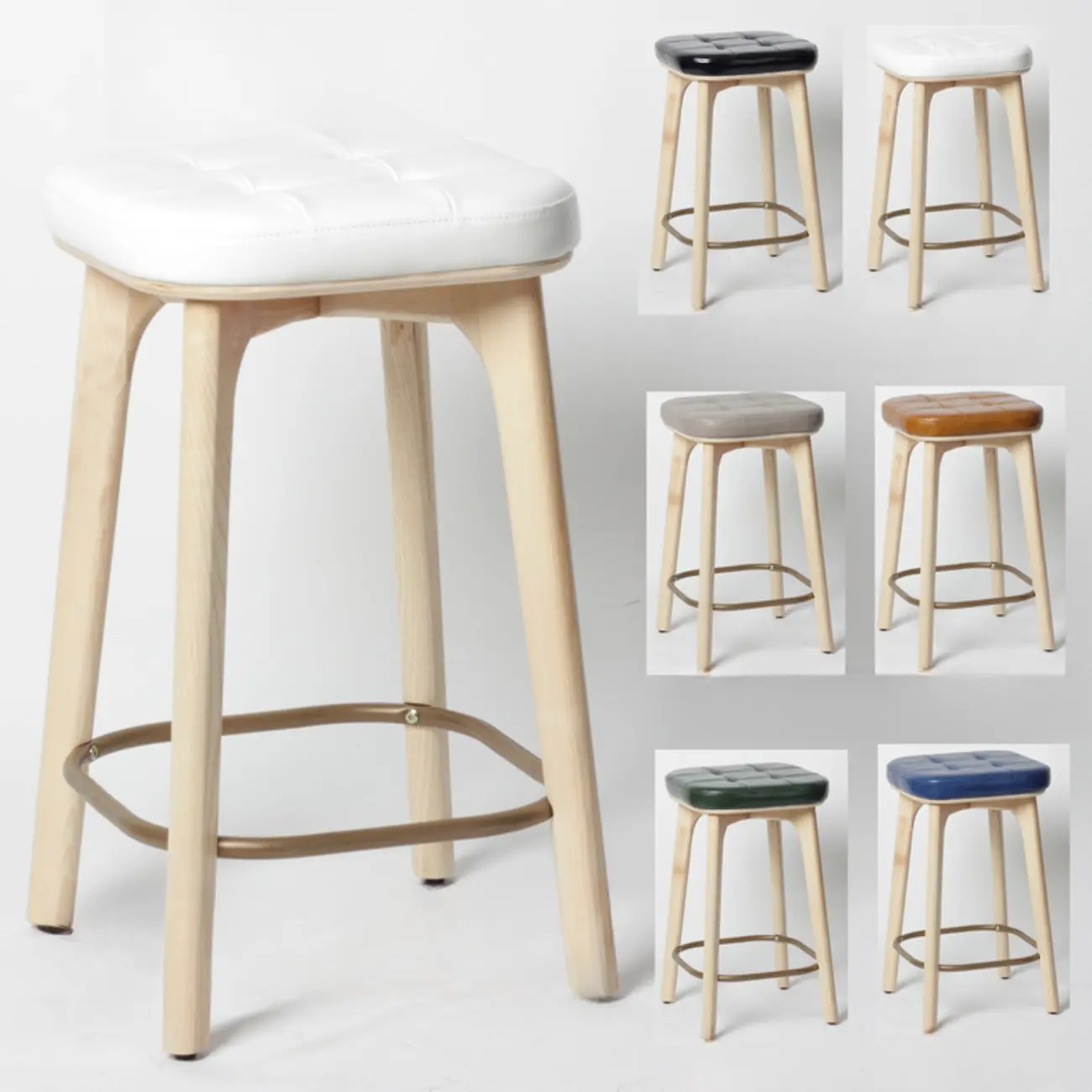 Green Tufted Faux Leather Backless Four Legs Bar Stools Image - 19 | homeyfad