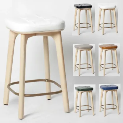 Green Tufted Faux Leather Backless Four Legs Bar Stools Image - 19