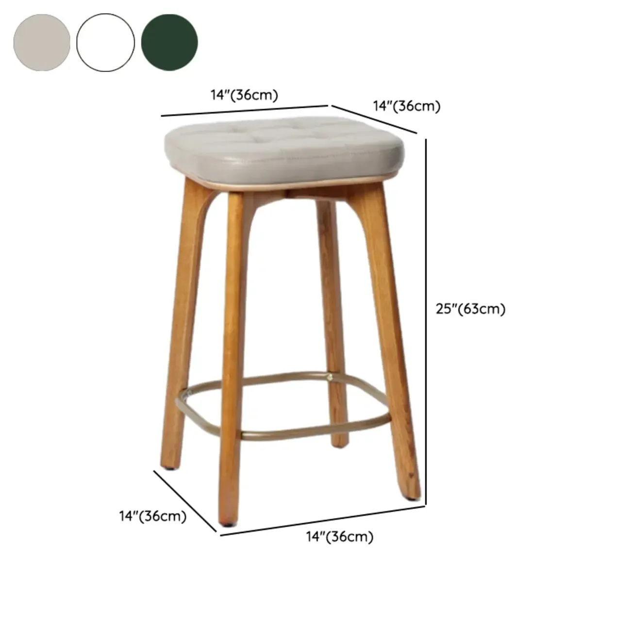 Green Tufted Faux Leather Backless Four Legs Bar Stools Image - 15