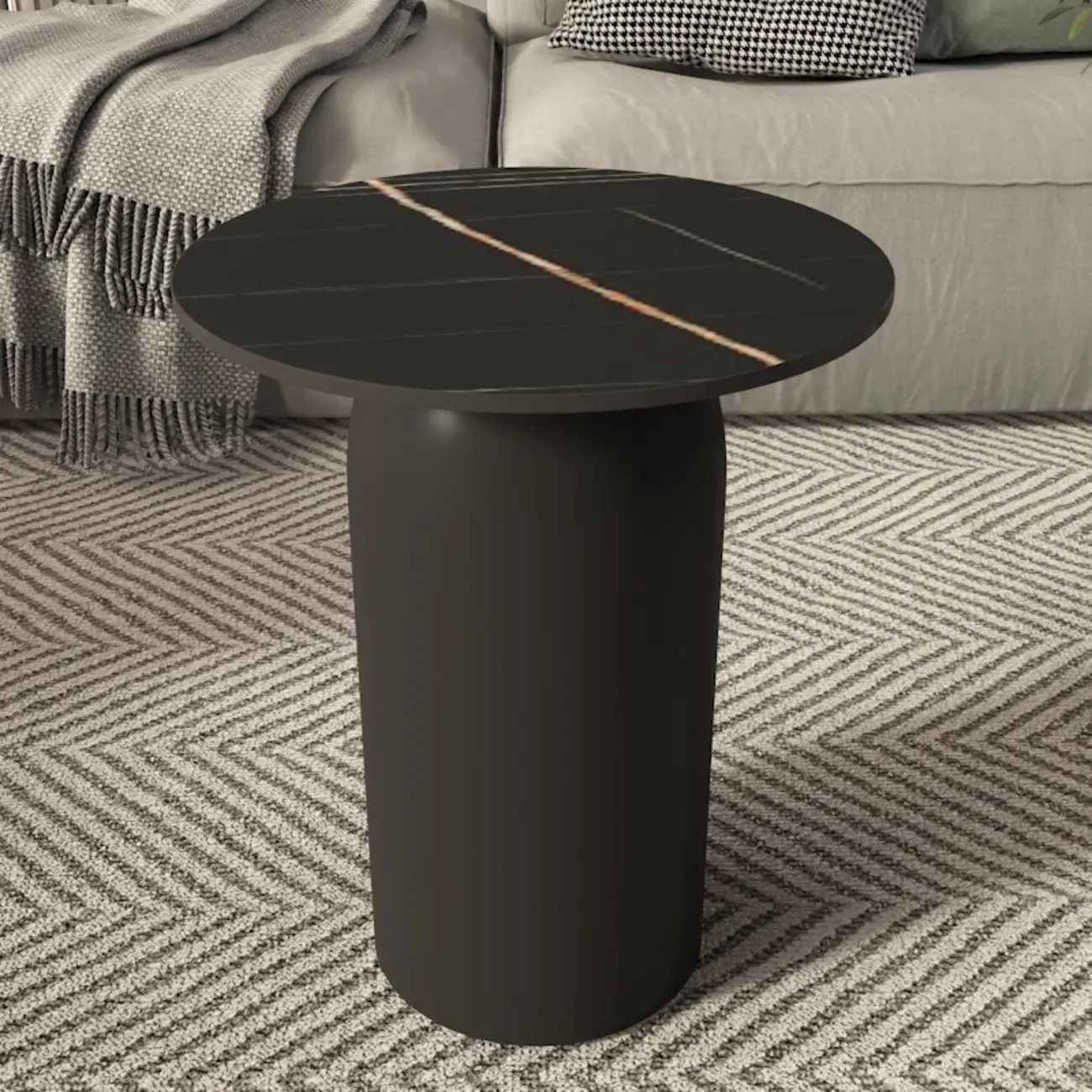 White Minimalist Round Coffee Table with Stone Top Image - 2 | homeyfad