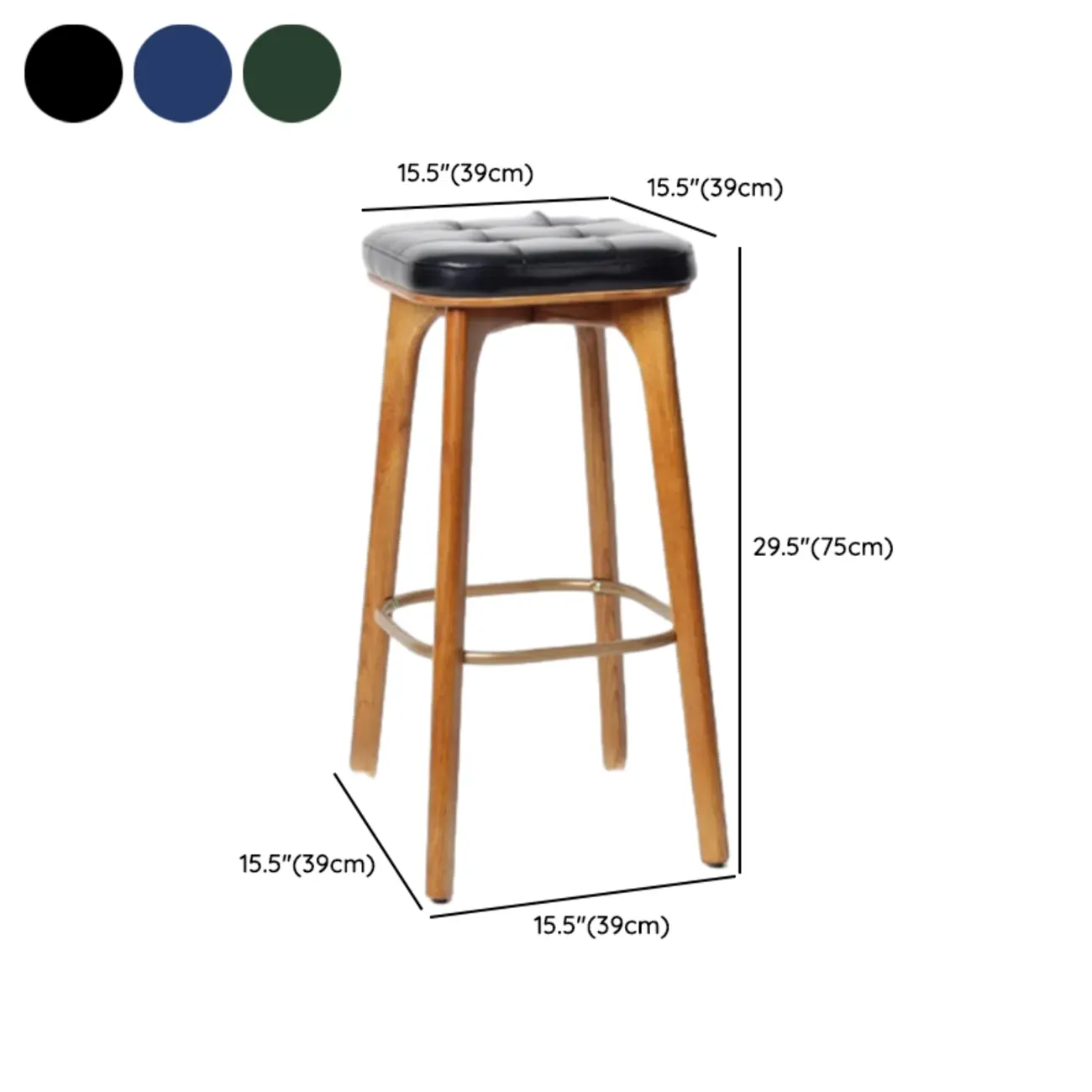 Green Tufted Faux Leather Backless Four Legs Bar Stools Image - 16 | homeyfad