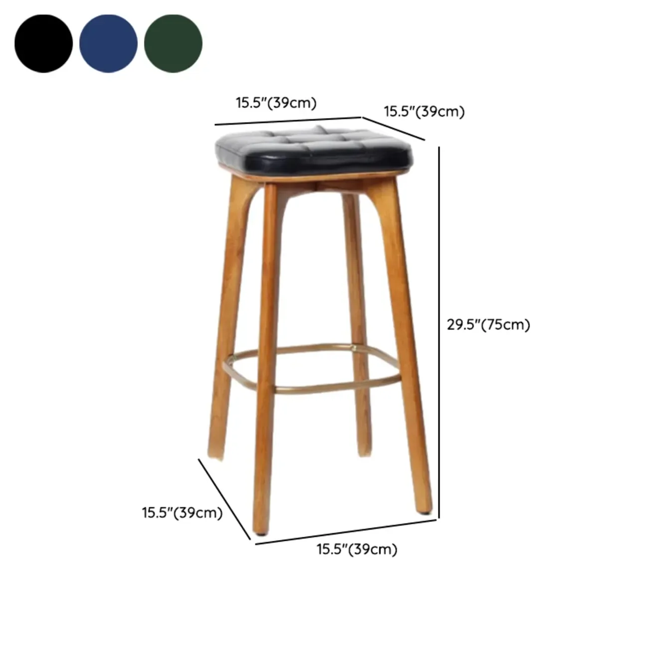 Green Tufted Faux Leather Backless Four Legs Bar Stools Image - 16