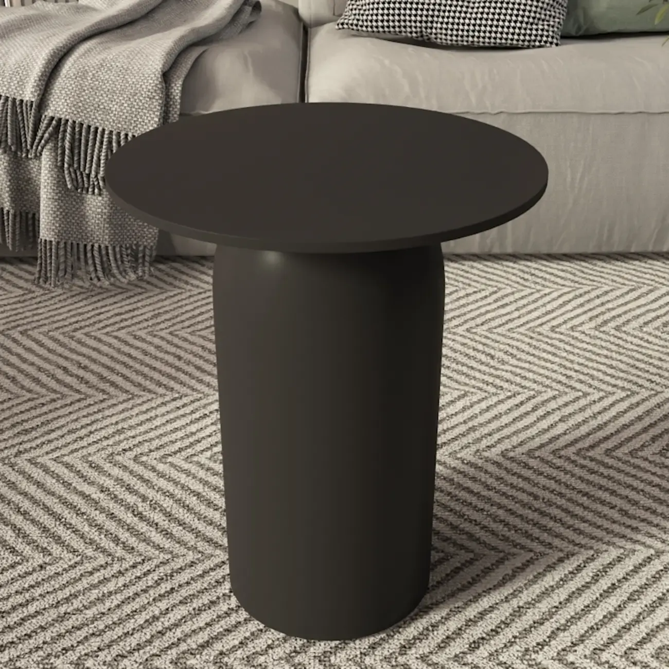 White Minimalist Round Coffee Table with Stone Top Image - 4