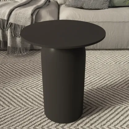 White Minimalist Round Coffee Table with Stone Top Image - 4