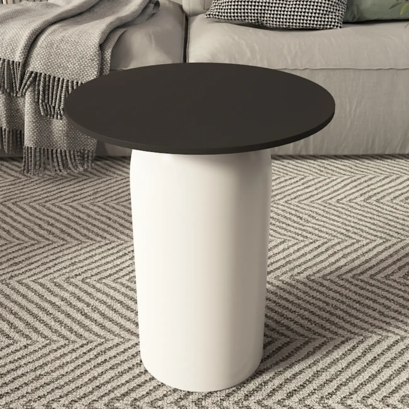 White Minimalist Round Coffee Table with Stone Top Image - 5 | homeyfad