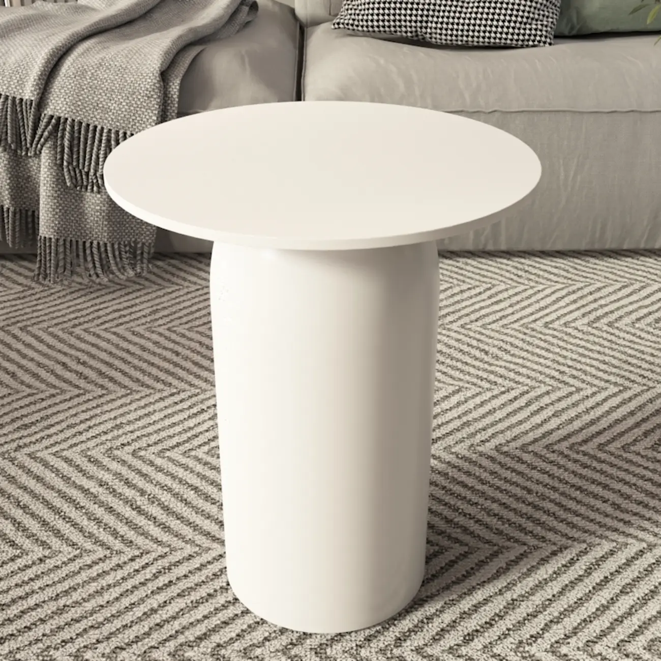 White Minimalist Round Coffee Table with Stone Top Image - 9 | homeyfad