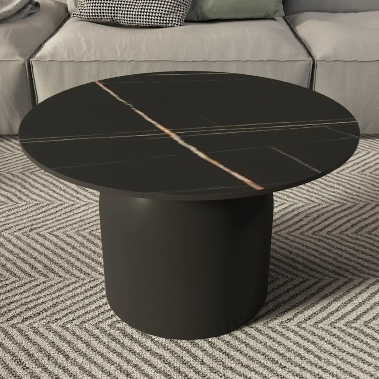White Minimalist Round Coffee Table with Stone Top Image - 11