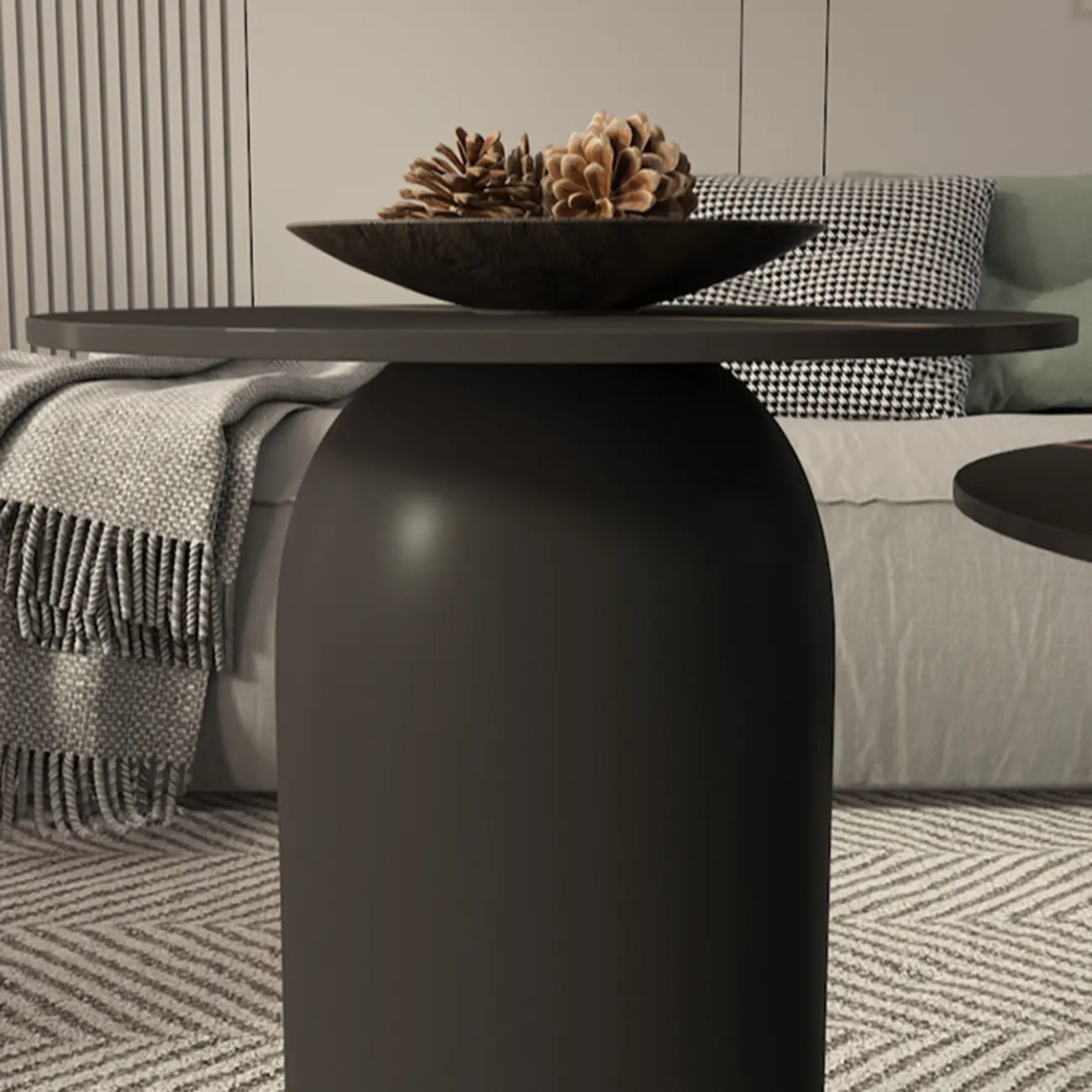 White Minimalist Round Coffee Table with Stone Top Image - 15 | homeyfad