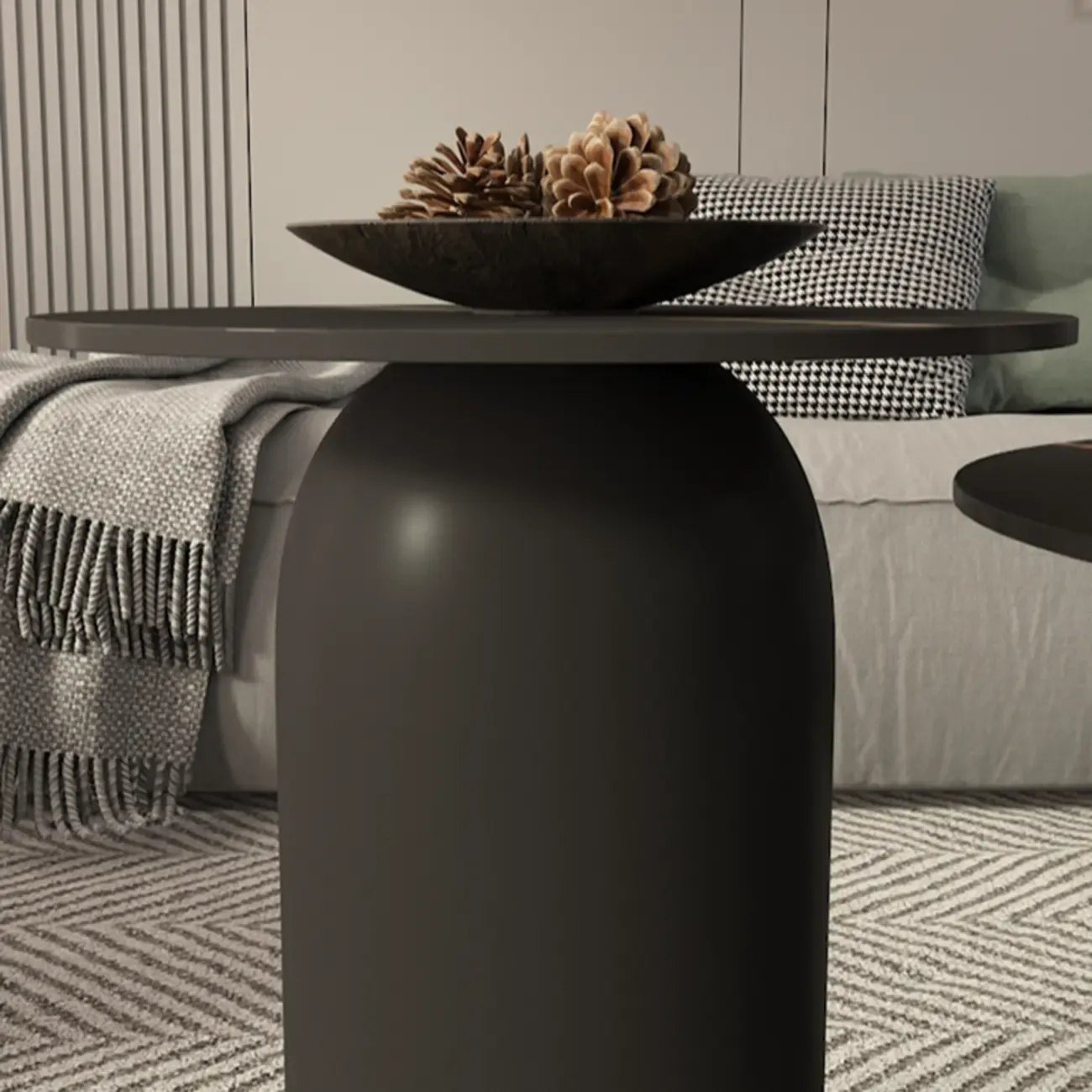 White Minimalist Round Coffee Table with Stone Top Image - 15