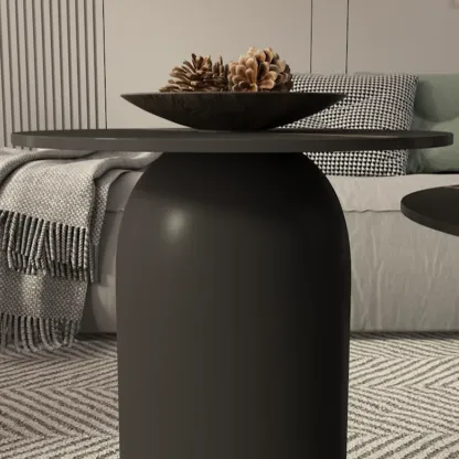 White Minimalist Round Coffee Table with Stone Top Image - 15