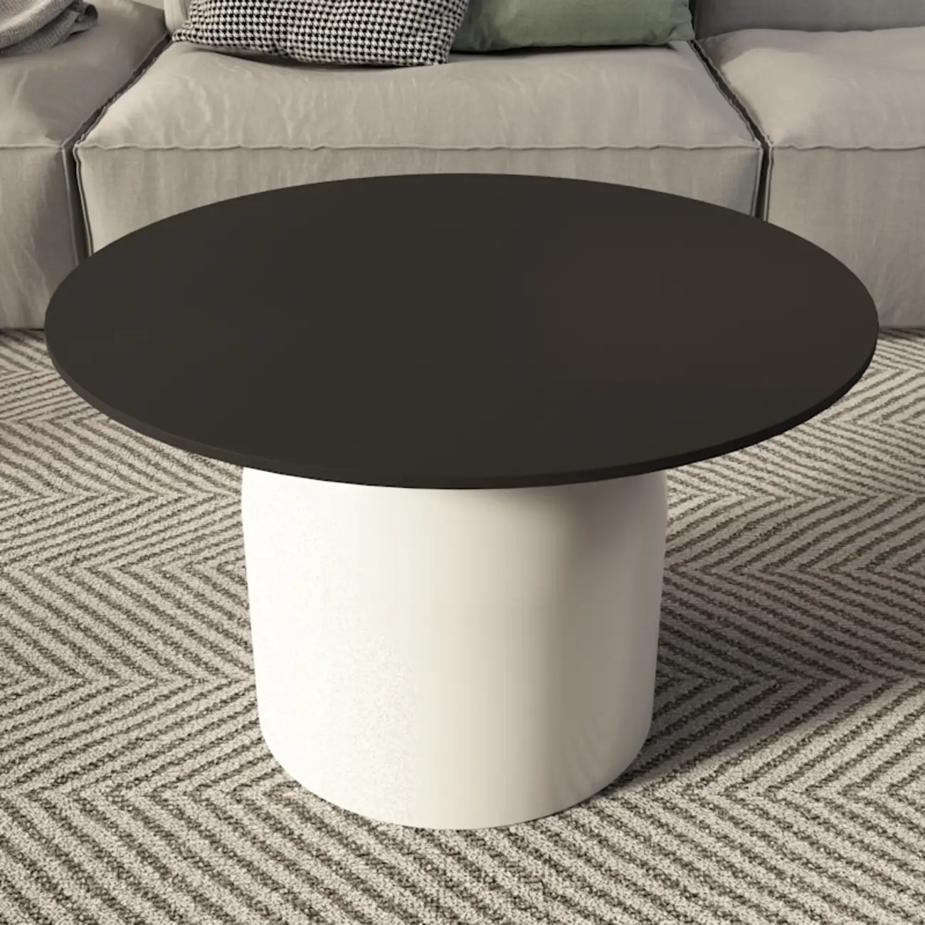 White Minimalist Round Coffee Table with Stone Top Image - 16 | homeyfad