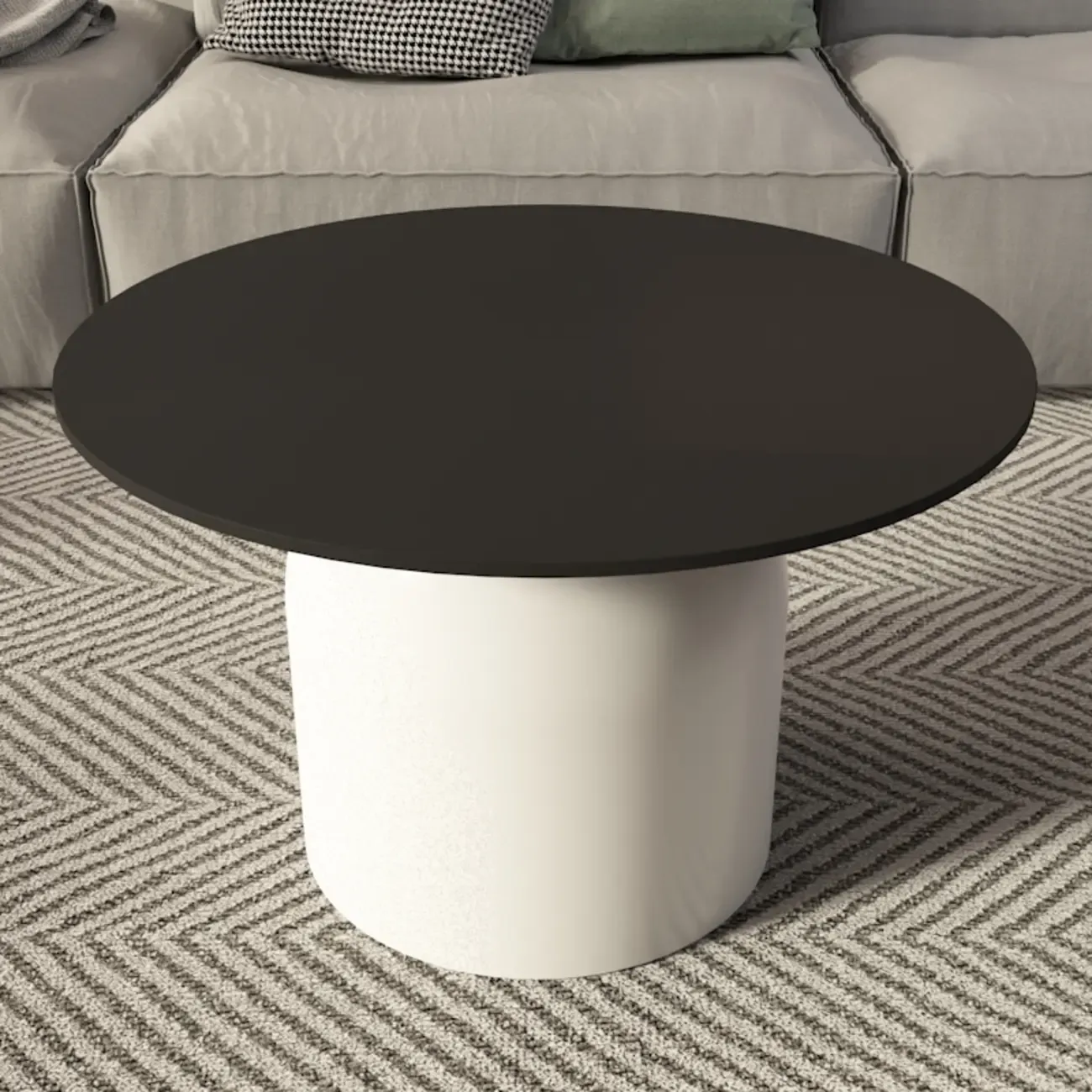 White Minimalist Round Coffee Table with Stone Top Image - 16