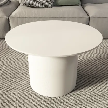 White Minimalist Round Coffee Table with Stone Top Image - 18