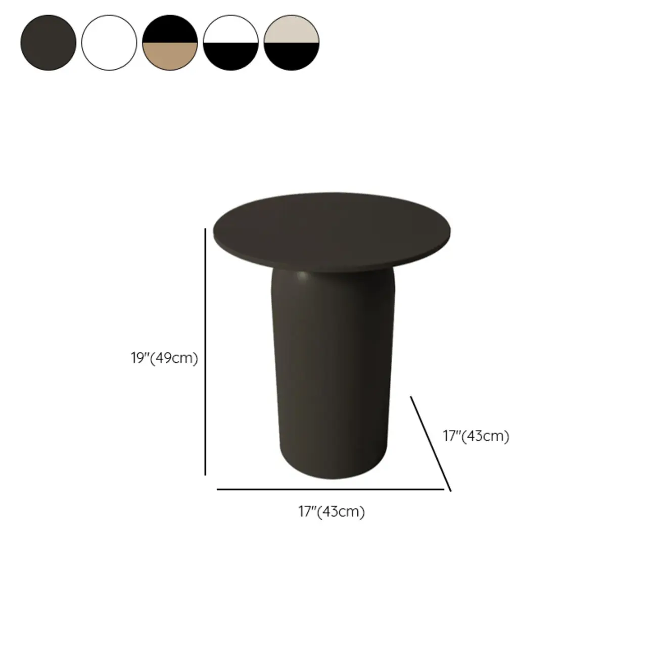 White Minimalist Round Coffee Table with Stone Top #size