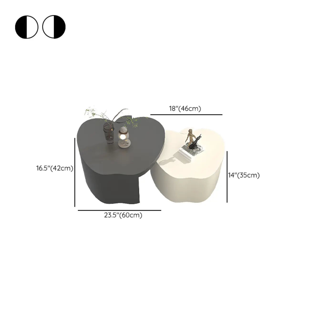 Modern Wood Abstract Nesting Coffee Table, Apple Shape #size