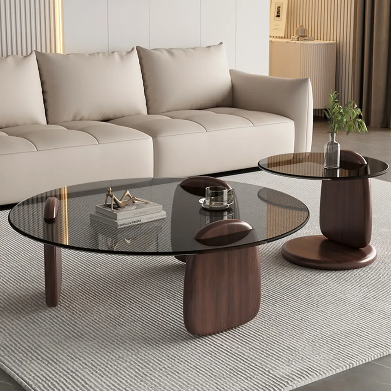 Modern Glass Round Indoor Coffee Table with Pedestal Image - 1