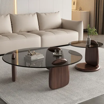 Modern Glass Round Indoor Coffee Table with Pedestal Image - 1