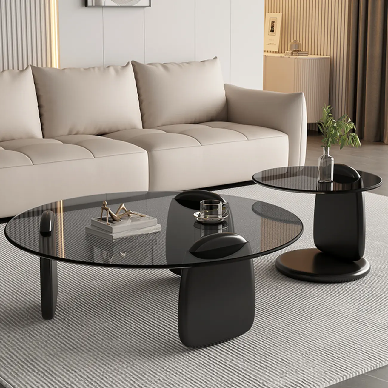 Modern Glass Round Indoor Coffee Table with Pedestal Image - 2 | homeyfad