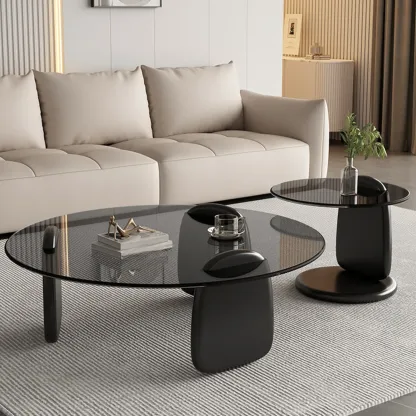 Modern Glass Round Indoor Coffee Table with Pedestal Image - 2