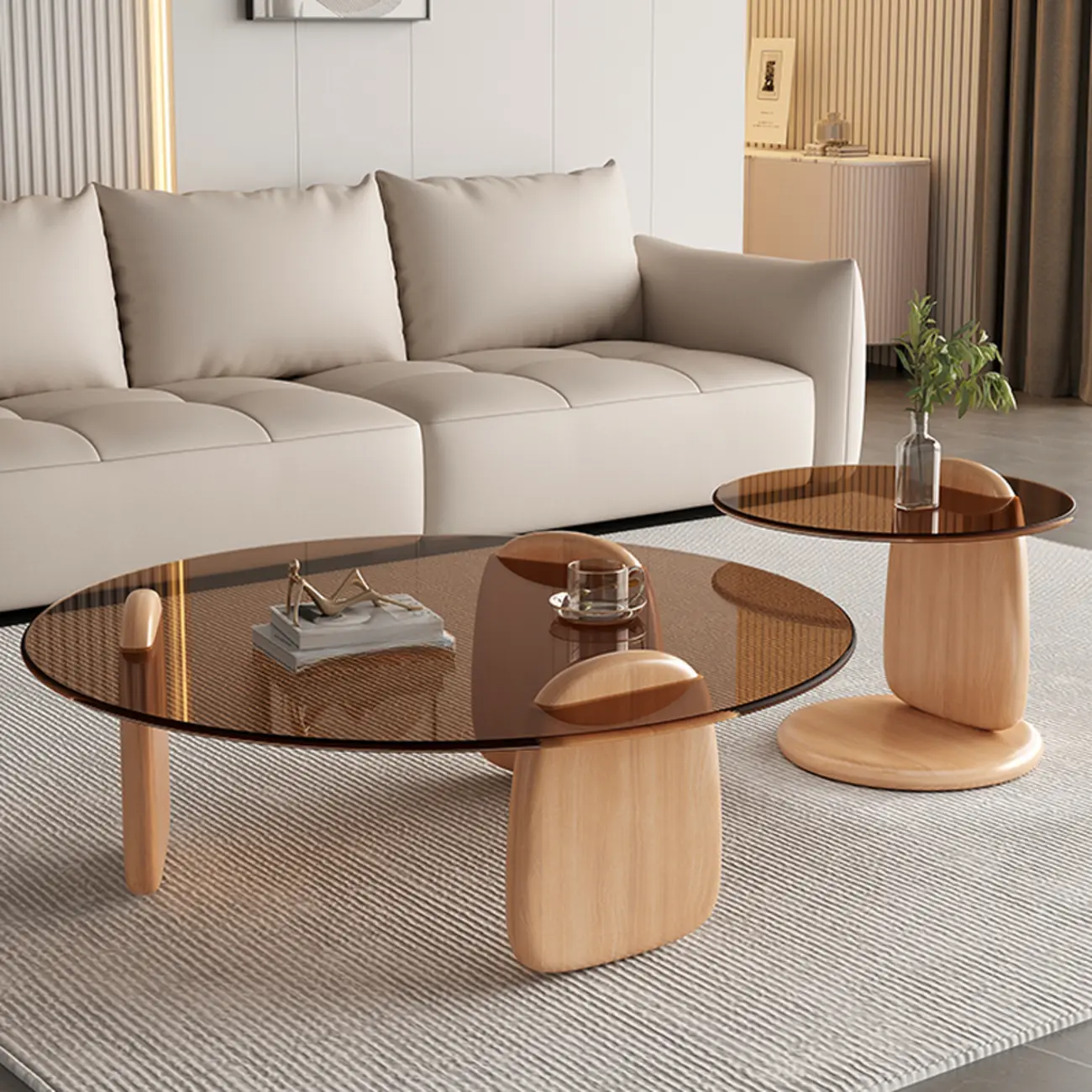 Modern Glass Round Indoor Coffee Table with Pedestal Image - 3 | homeyfad