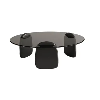 Modern Glass Round Indoor Coffee Table with Pedestal Image - 6