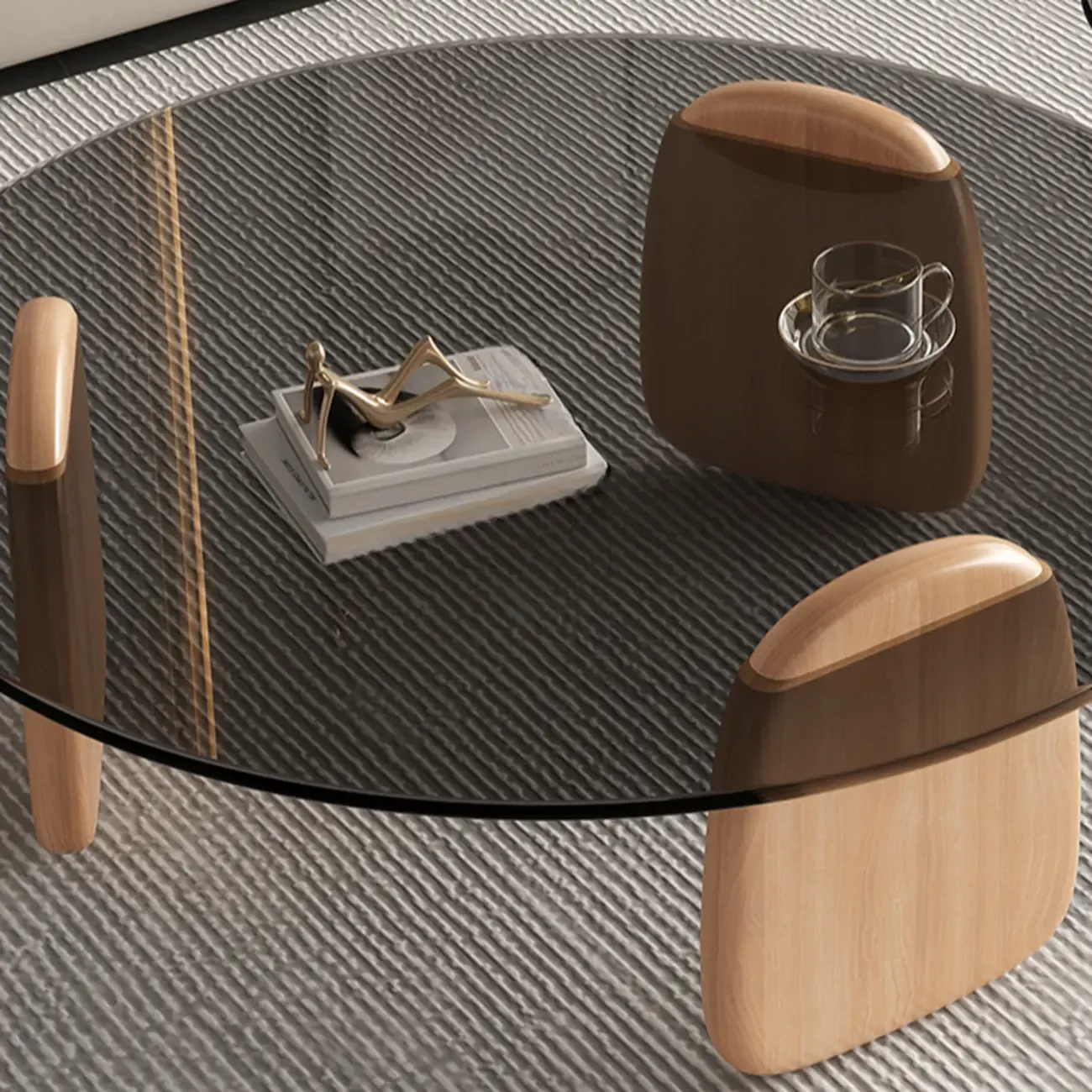 Modern Glass Round Indoor Coffee Table with Pedestal Image - 9