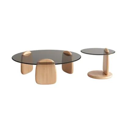 Modern Glass Round Indoor Coffee Table with Pedestal Image - 14