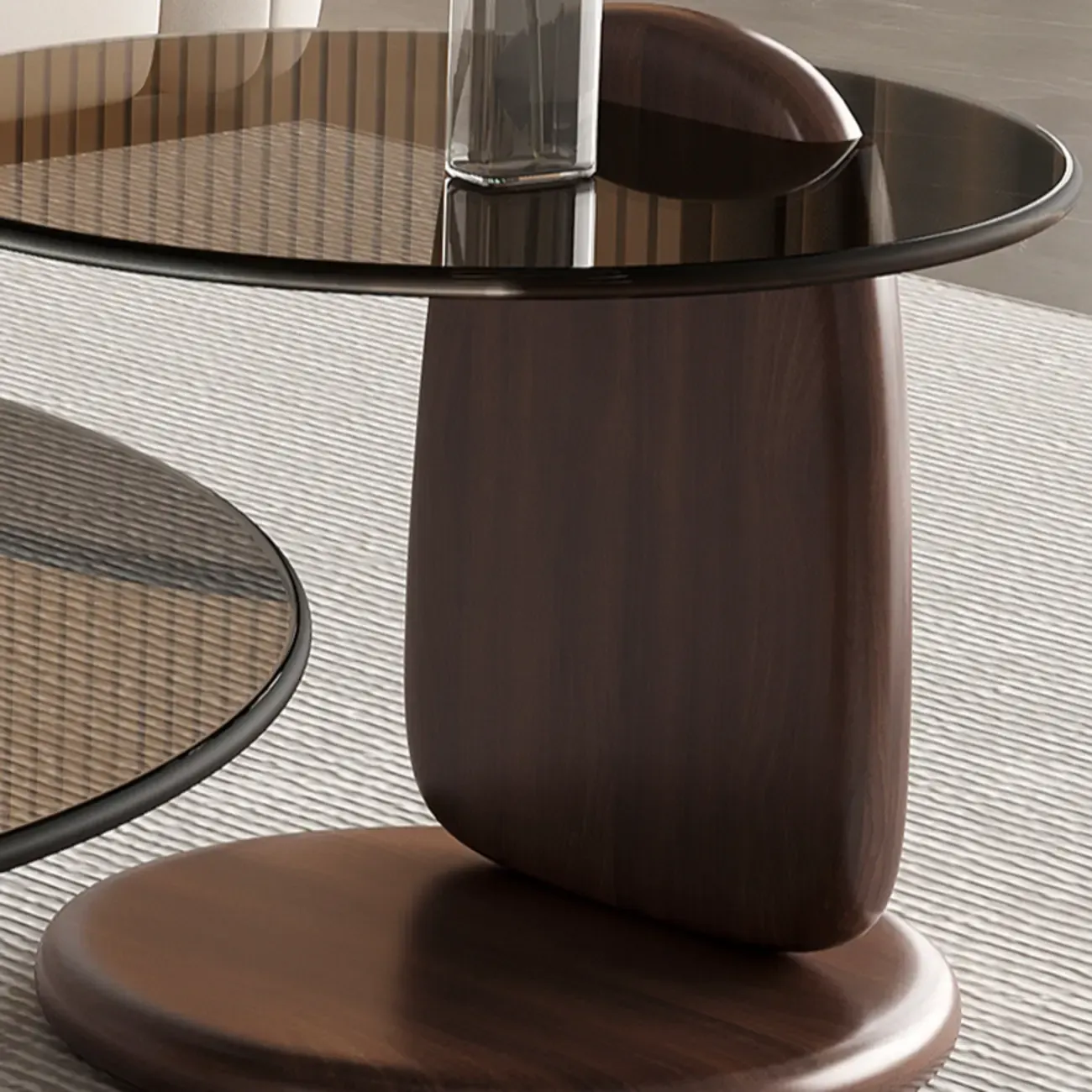 Modern Glass Round Indoor Coffee Table with Pedestal Image - 16